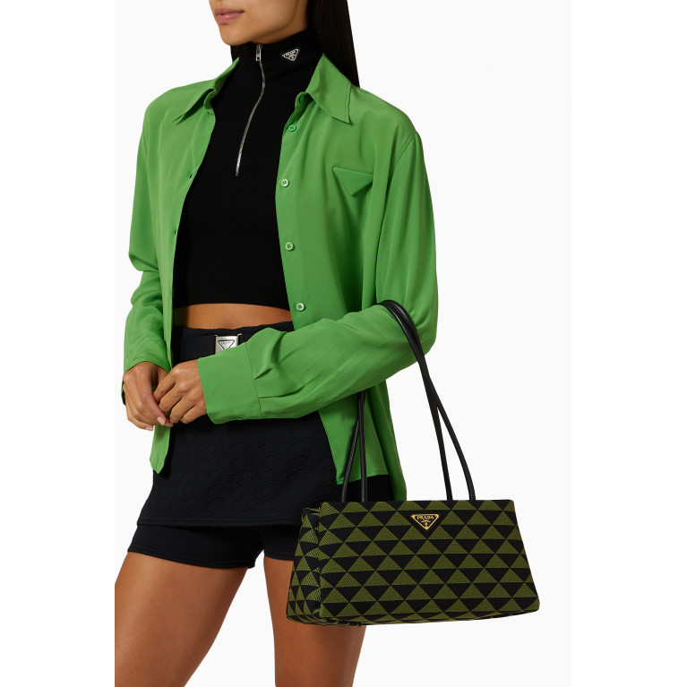 Prada - Medium Embroidered Symbole Shoulder Bag in Jacquard Green