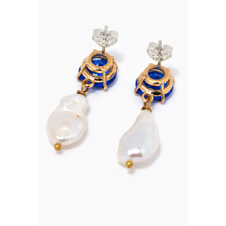 Luiny - Lee Pearl Drop Earrings in Gold-plated Metal Blue