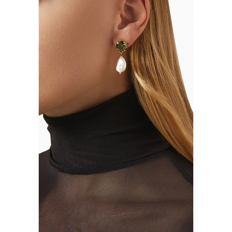 Luiny - Lee Pearl Drop Earrings in Gold-plated Metal Green