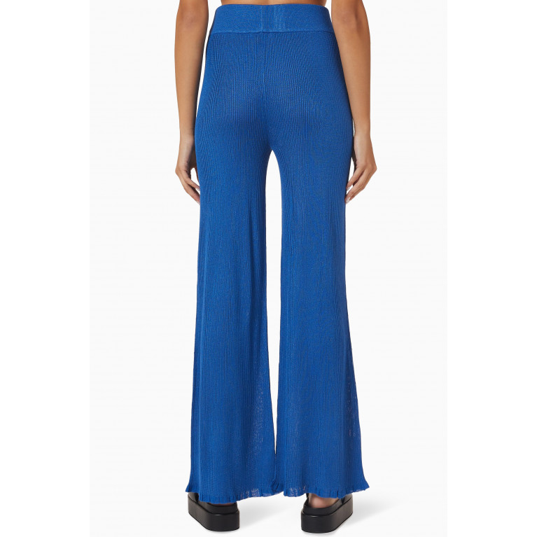Ninety Percent - Christa Wide-leg Pants in Ribbed Knit Blue