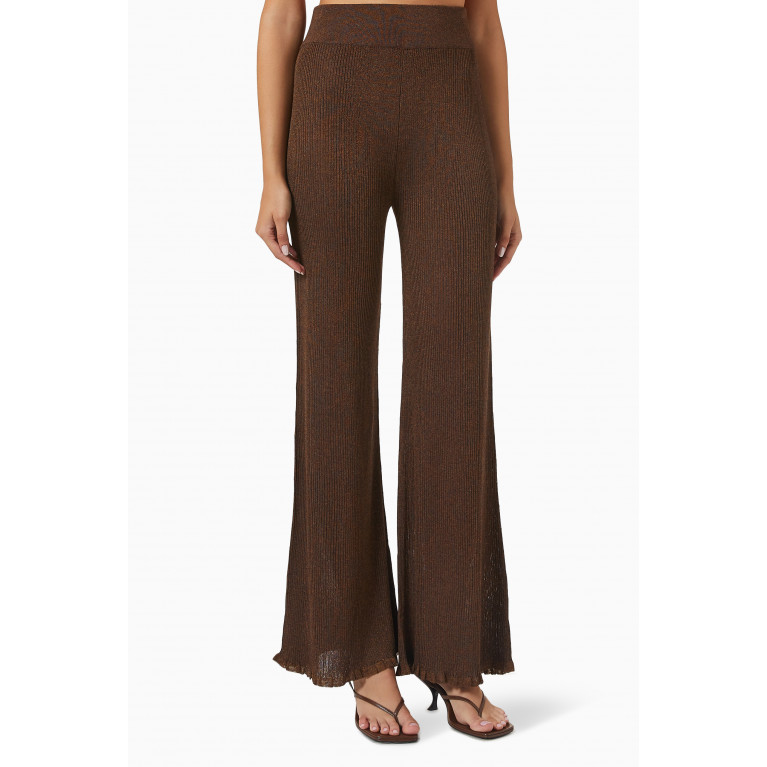 Ninety Percent - Christa Wide-leg Pants in Ribbed Knit Brown