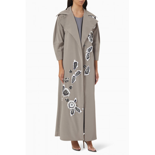 The Orphic - Floral Appliqué Dimensional Abaya Set in Satin