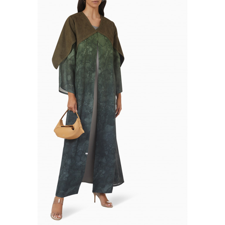 The Orphic - Ombre Abaya Set in Linen & Velvet