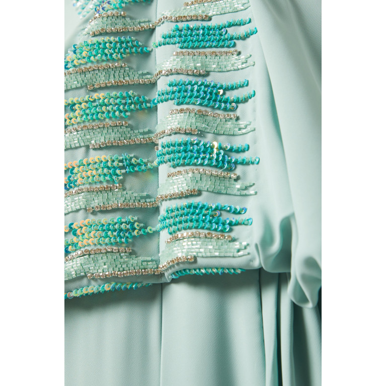 Noor Al Bahrani - Embellished Cape Sleeves Kaftan in Crepe & Chiffon