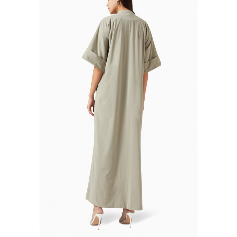 Hessa Falasi - Collared Kaftan Dress in Cotton Silk