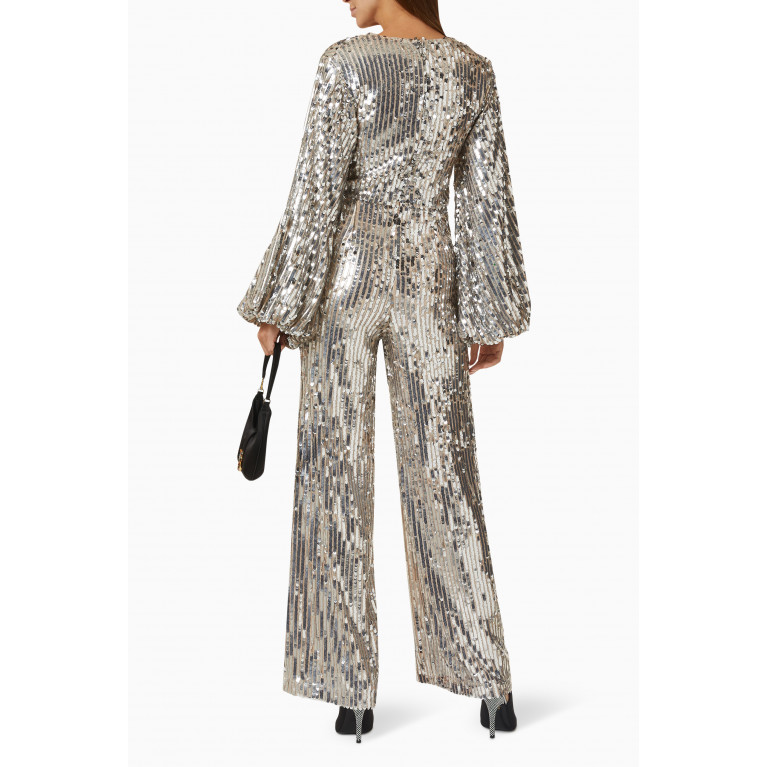 Rotate - Sirin Flared Jumpsuit in Sequin-mesh