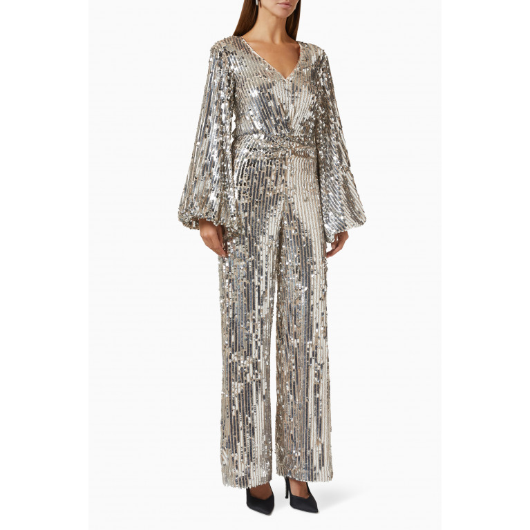 Rotate - Sirin Flared Jumpsuit in Sequin-mesh