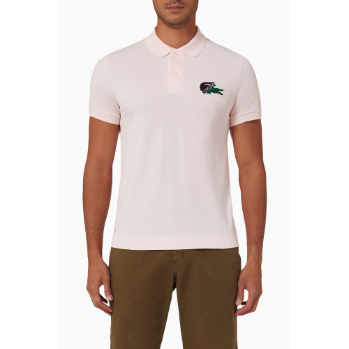 Lacoste - Holiday Badge Polo Shirt in Organic Cotton-piqué Pink