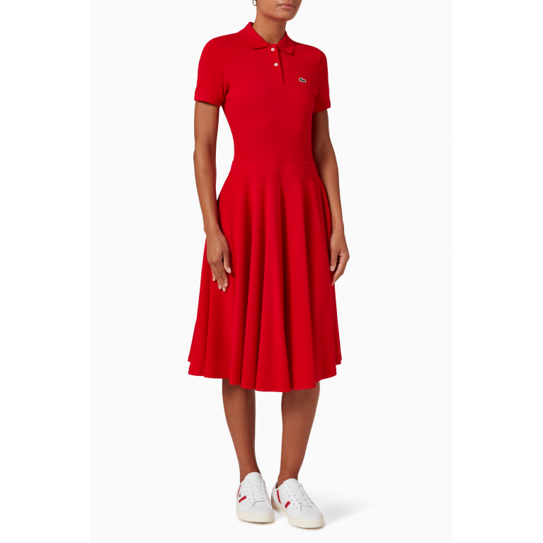 Lacoste - Fitted Polo Dress in Cotton Piqué Red