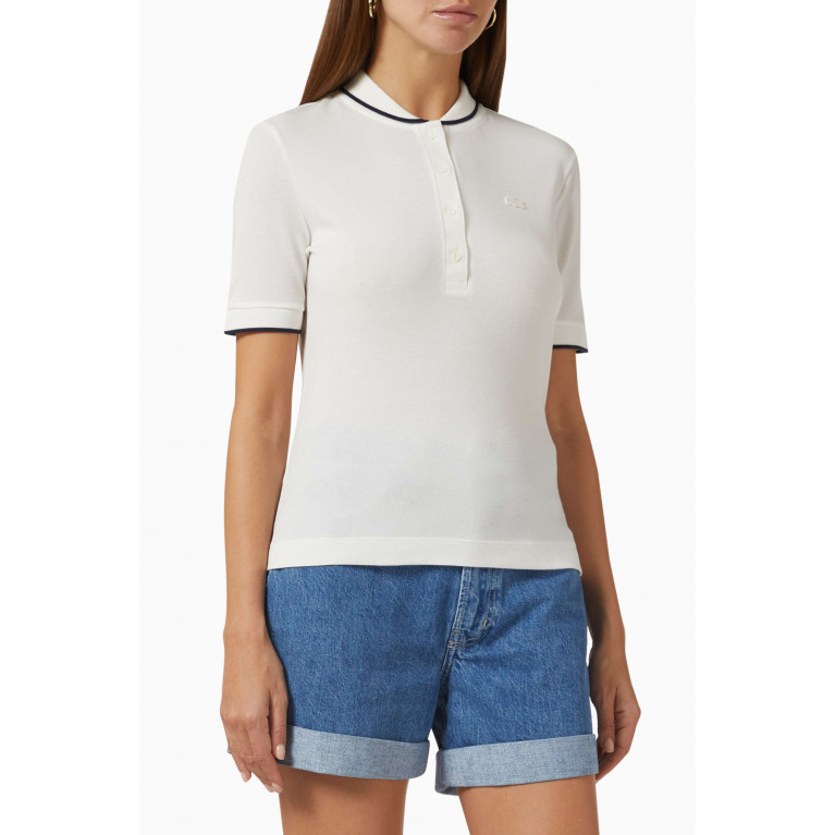 Lacoste - Striped Collar Polo Shirt in Flowy Piqué White