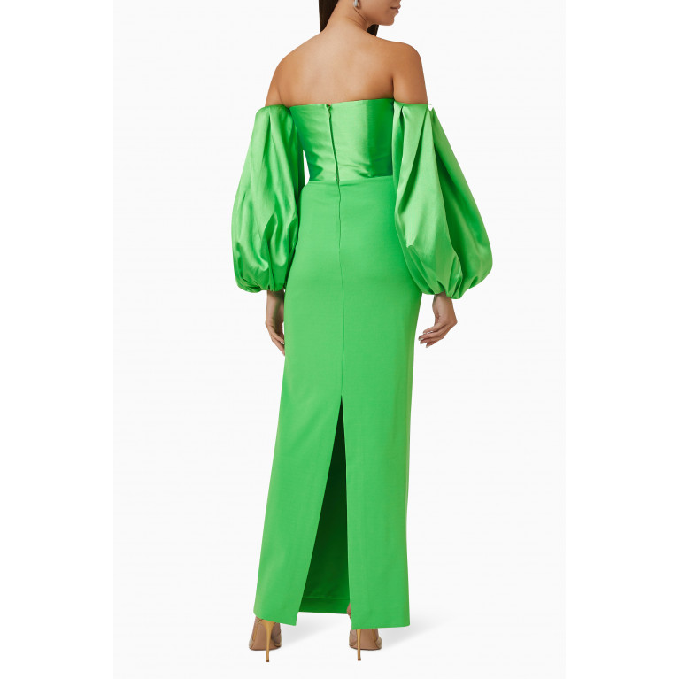 Solace London - Carmen Off-shoulder Maxi Dress in Satin Green