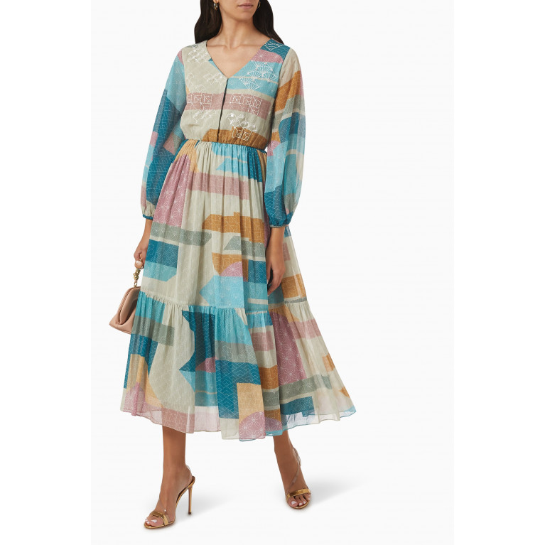 Kalico - Printed Belted Midi Dress