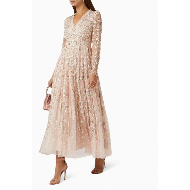 Needle & Thread - Victoria Ditsy Embroidered Gown in Tulle Pink