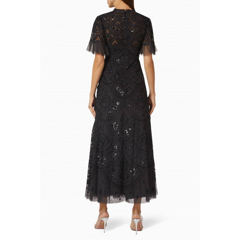 Needle & Thread - Carmen Ruffle Gown in Recycled Tulle Black