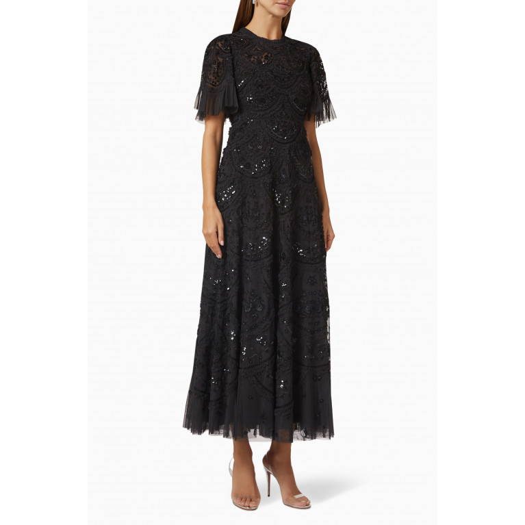 Needle & Thread - Carmen Ruffle Gown in Recycled Tulle Black