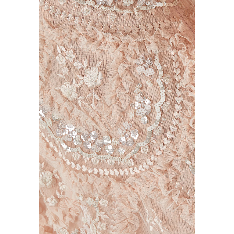 Needle & Thread - Carmen Ruffle Strapless Midi Dress in Tulle Pink