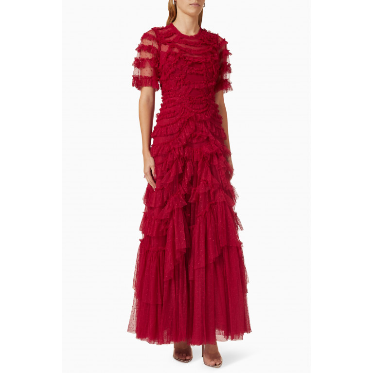 Needle & Thread - Marilla Ruffled Gown in Recycled Tulle Red