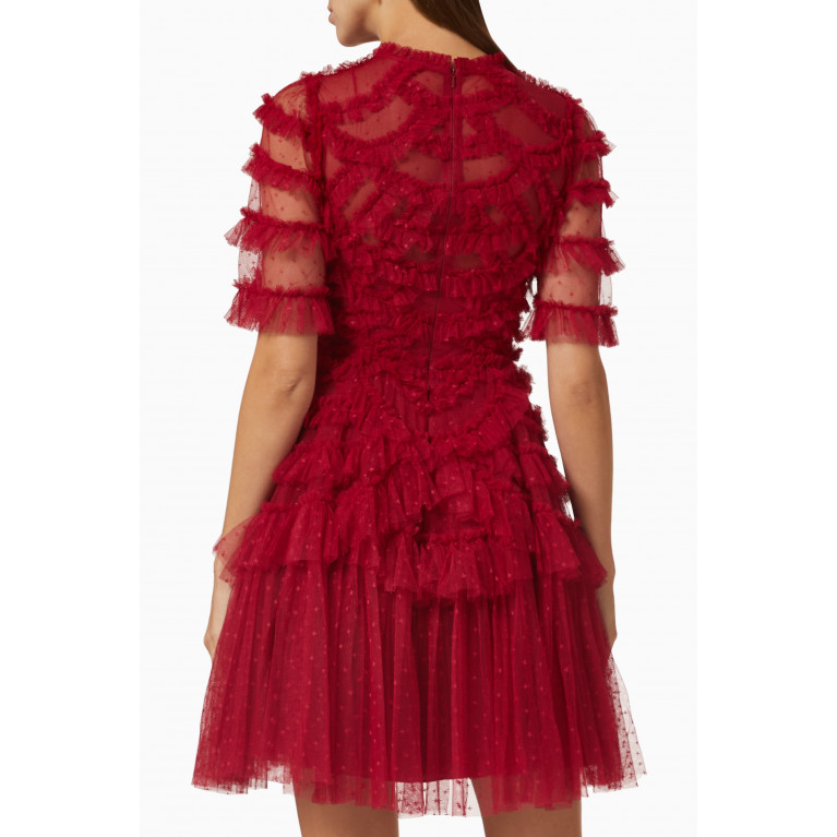 Needle & Thread - Marilla Ruffled Mini Dress in Recycled Tulle Red