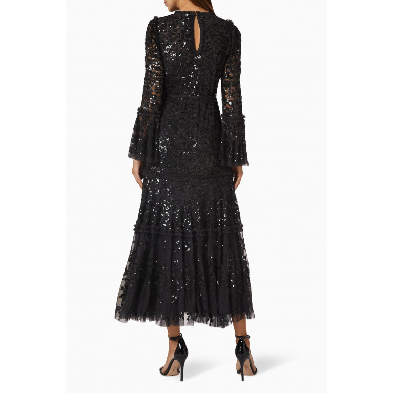 Needle & Thread - Annie Sequin Tiered Midi Dress in Tulle