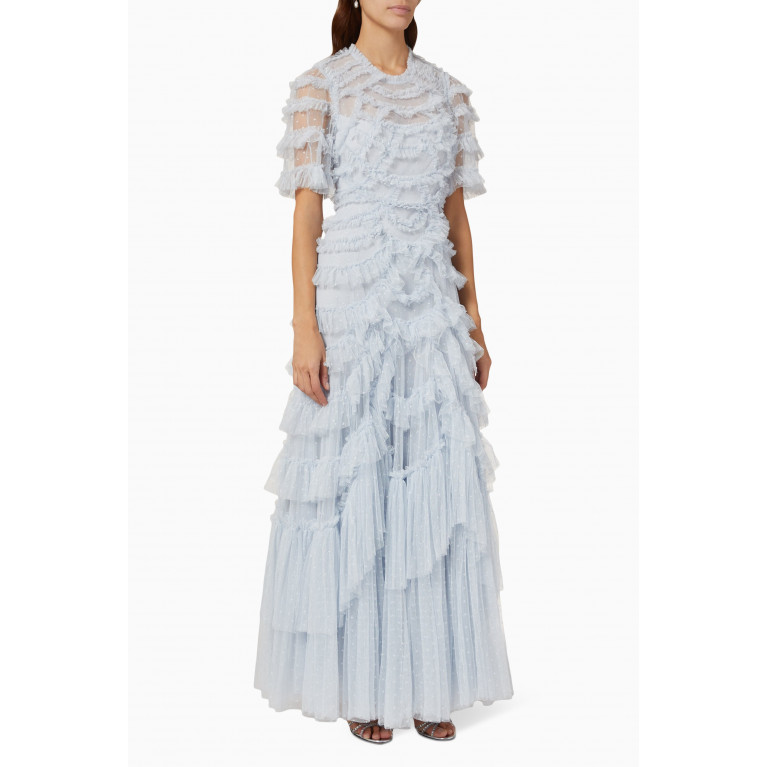 Needle & Thread - Marilla Ruffled Gown in Recycled Tulle Blue
