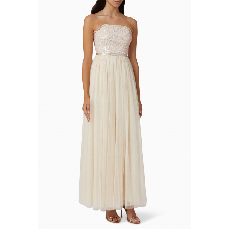 Needle & Thread - Tempest Sequin Bodice Maxi Dress in Tulle Neutral
