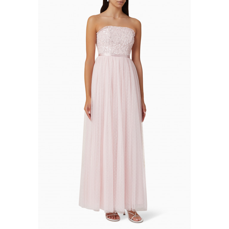 Needle & Thread - Tempest Sequin Bodice Maxi Dress in Tulle Pink