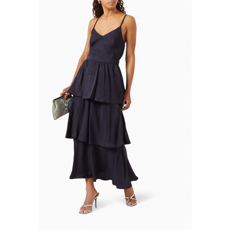 Y.A.S - Yascammie Tiered Maxi Dress in Viscose-blend Blue