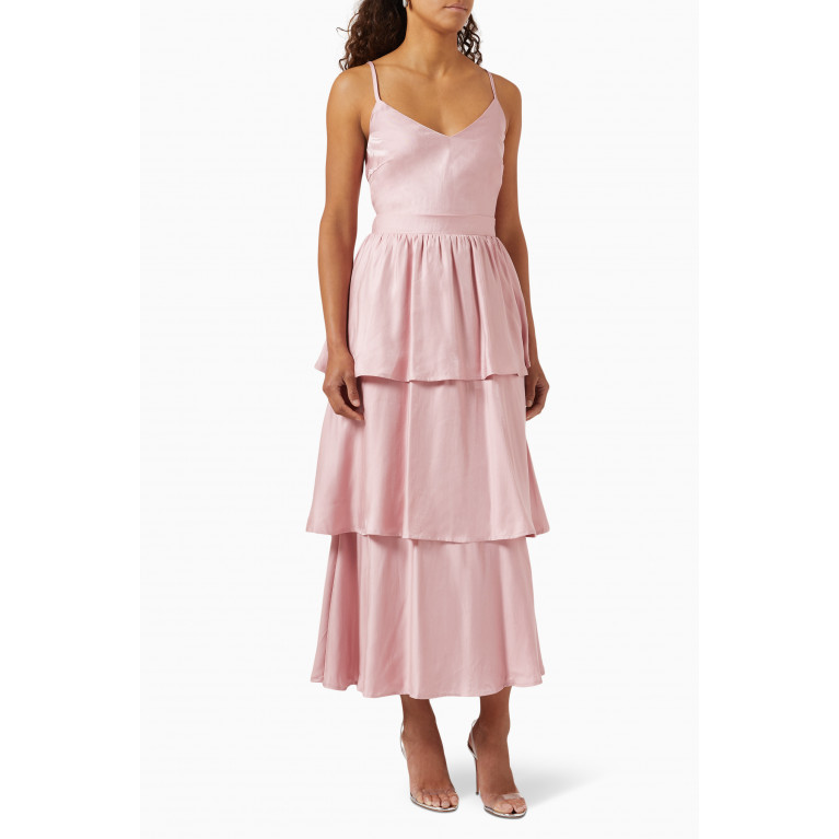 Y.A.S - Yascammie Tiered Maxi Dress in Viscose-blend Pink