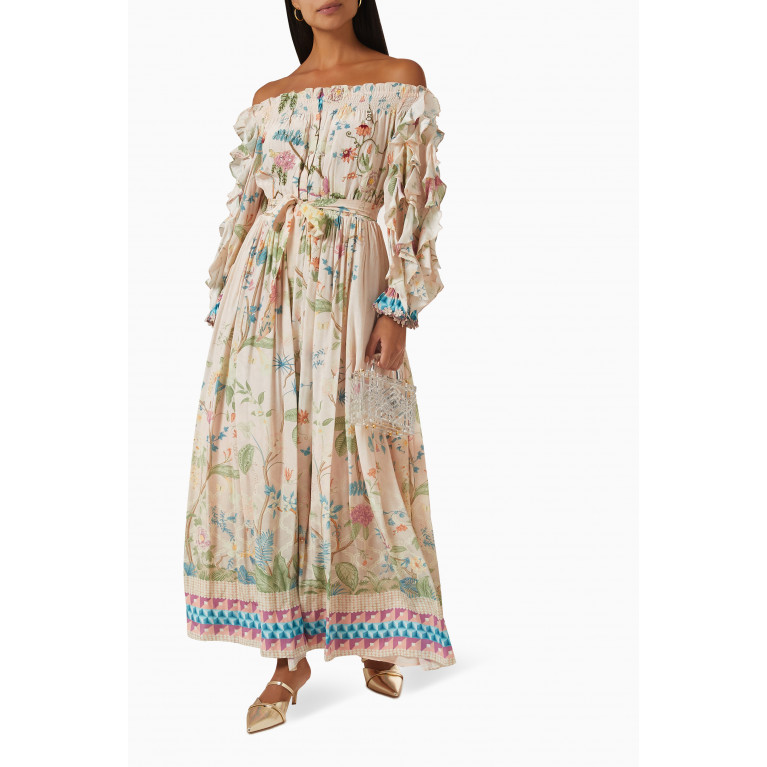 Pankaj & Nidhi - Desert Rose Off-shoulder Maxi Dress in Viscose