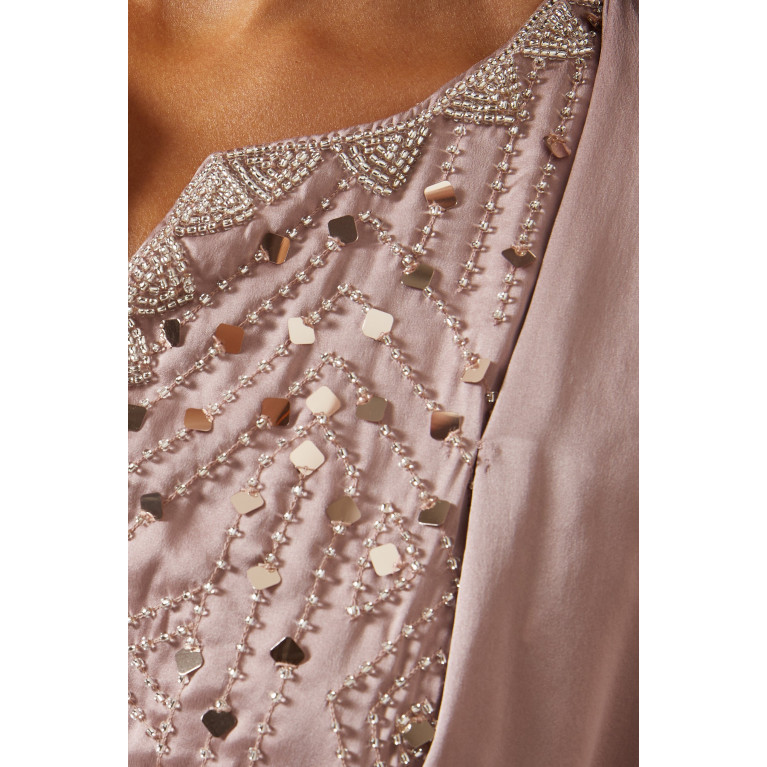 Bthaina - Embellished Cape-sleeve Kaftan in Silk