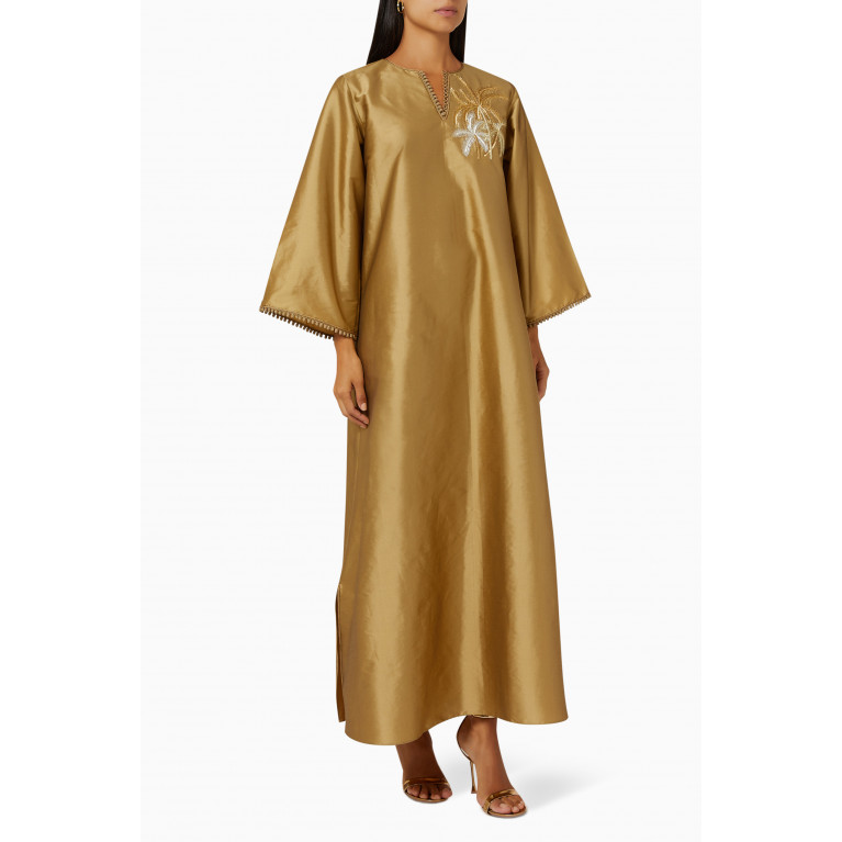 SHATHA ESSA - Embroidered Maxi Dress in Raw-silk