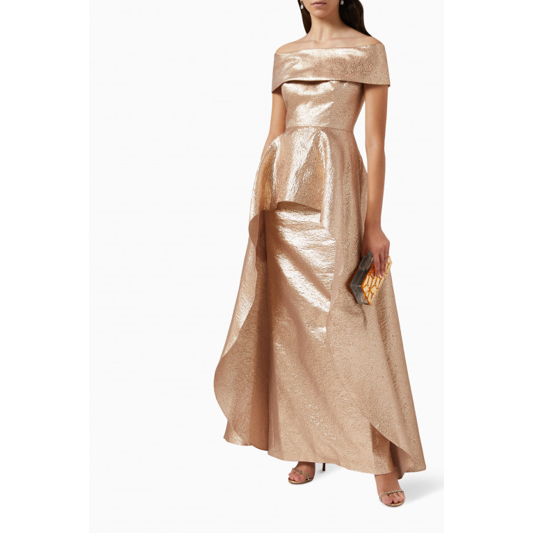 Teri Jon - Off-shoulder Peplum Gown in Silk