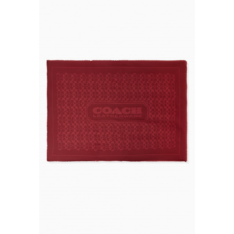 Coach - Signature Logo-jacquard Scarf in Cotton Jacquard Red