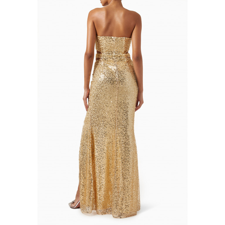 Elle Zeitoune - Amaya Cut-out Shimmer Gown Gold