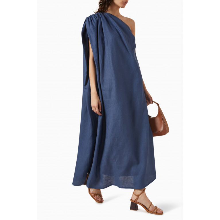 PIECE OF WHITE - Aesop Maxi Dress in Linen Blue