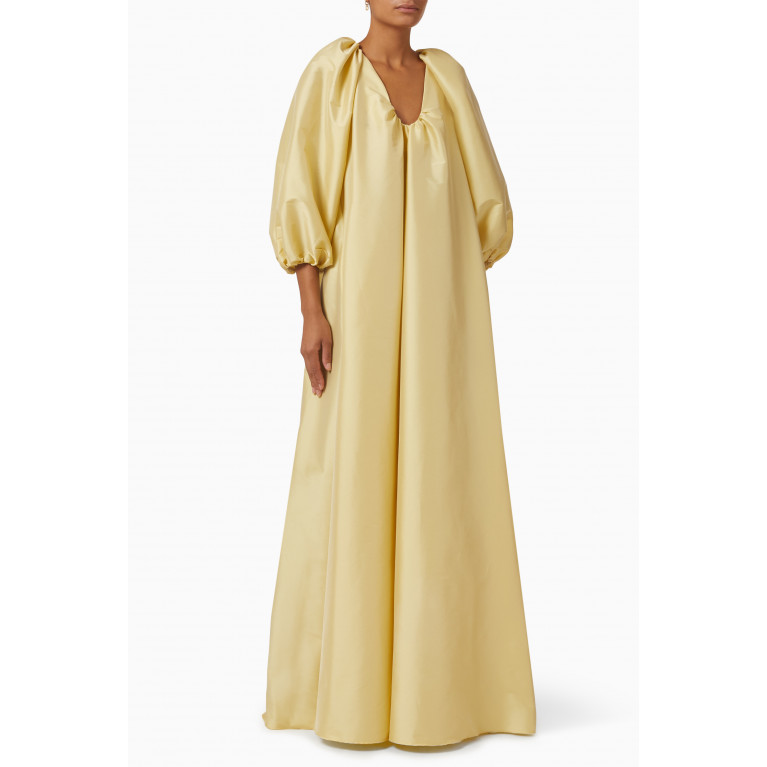 BERNADETTE - George V-neck Maxi Dress in Taffeta Yellow