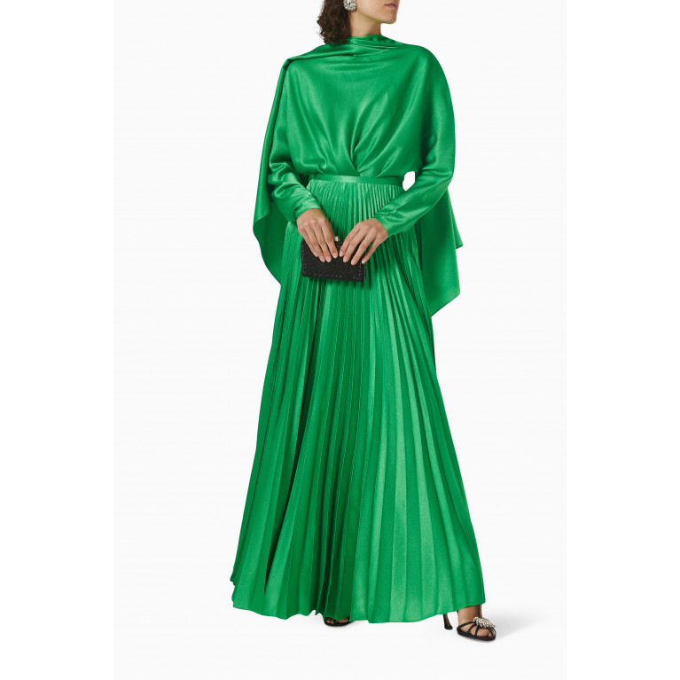 Solace London - Henley Pleated Maxi Skirt in Metallic-crepe Green