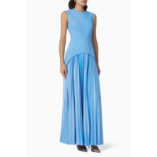 Solace London - Sofija Pleated Maxi Dress in Crepe Blue