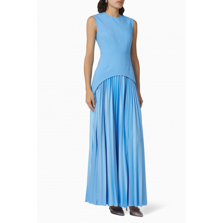 Solace London - Sofija Pleated Maxi Dress in Crepe Blue