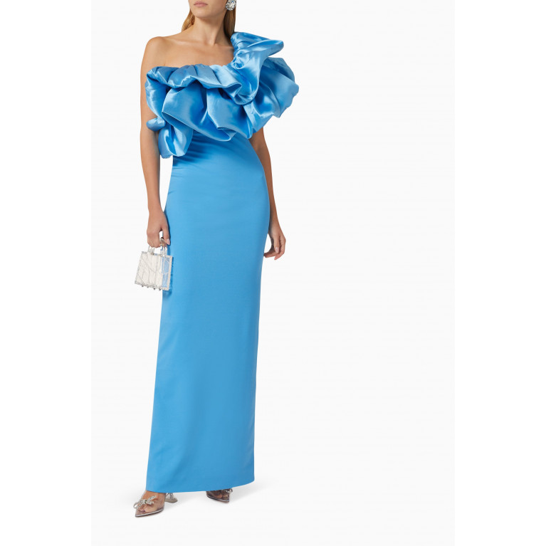 Solace London - Ellis Ruffle Maxi Dress in Crepe Blue