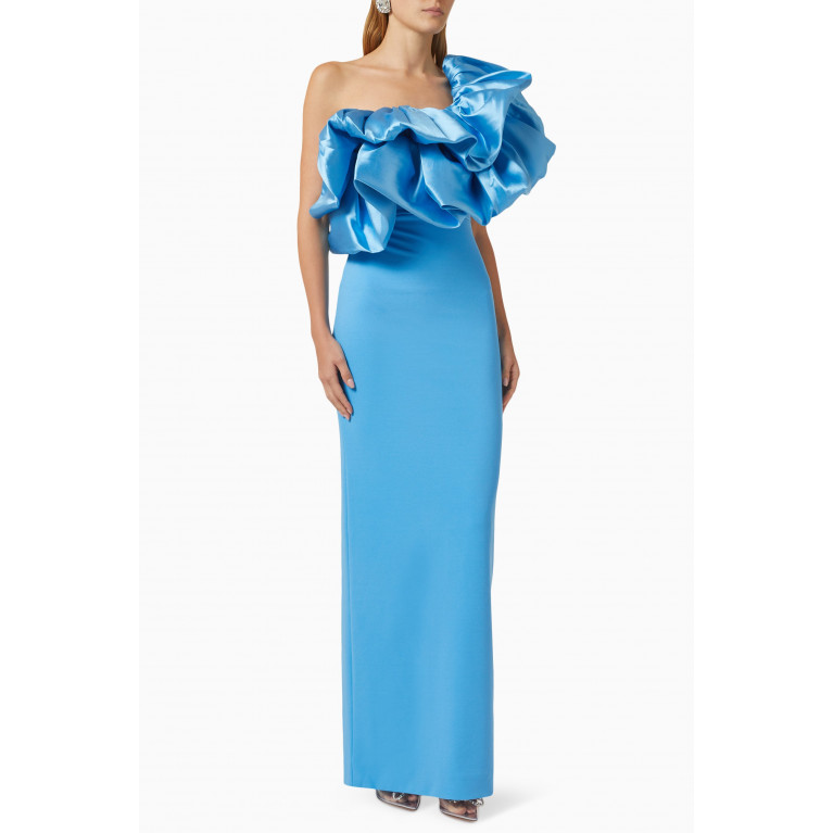 Solace London - Ellis Ruffle Maxi Dress in Crepe Blue