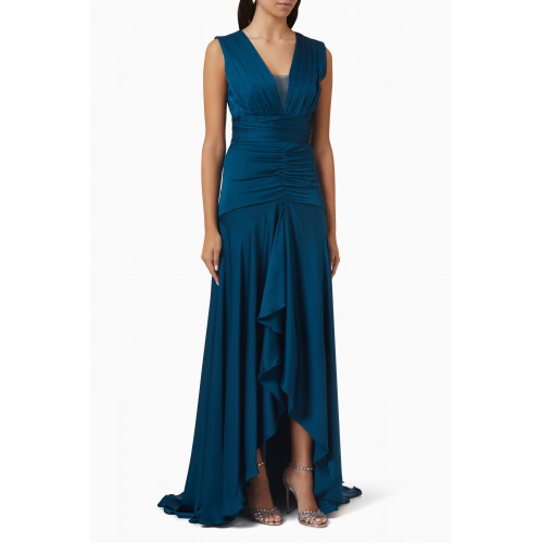 Agua Bendita - High-low Maxi Dress in Satin Blue
