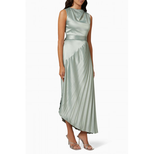 NASS - Asymmetric Pleated Dress in Satin Green