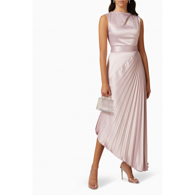 NASS - Asymmetric Pleated Dress in Satin Pink
