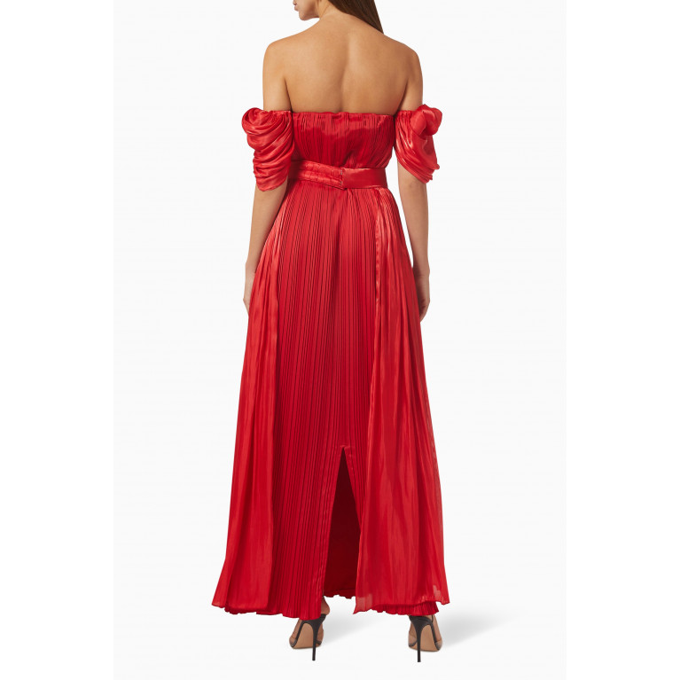 NASS - Pleated Off-shoulder Maxi Dress Red