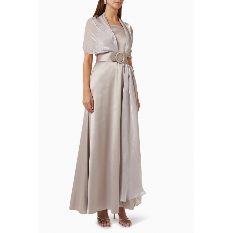 NASS - Belted Maxi Dress in Satin Grey
