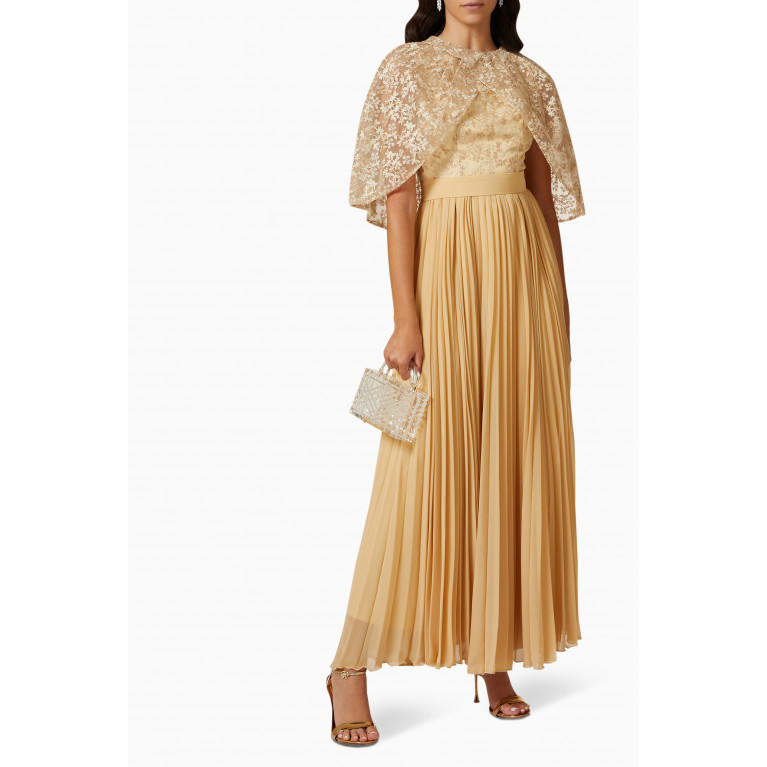 NASS - Cape Maxi Dress in Lace Gold
