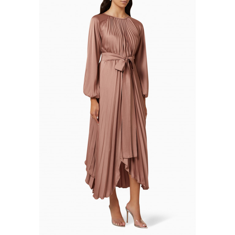 NASS - Asymmetric Pleated Midi Dress Brown