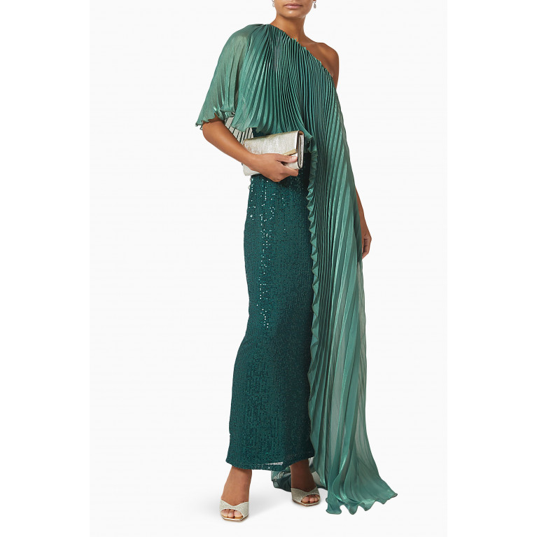 NASS - One-shoulder Maxi Dress in Sequin Green