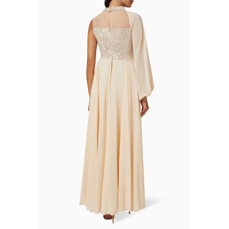 NASS - One-sleeve Maxi Dress in Sequin Neutral